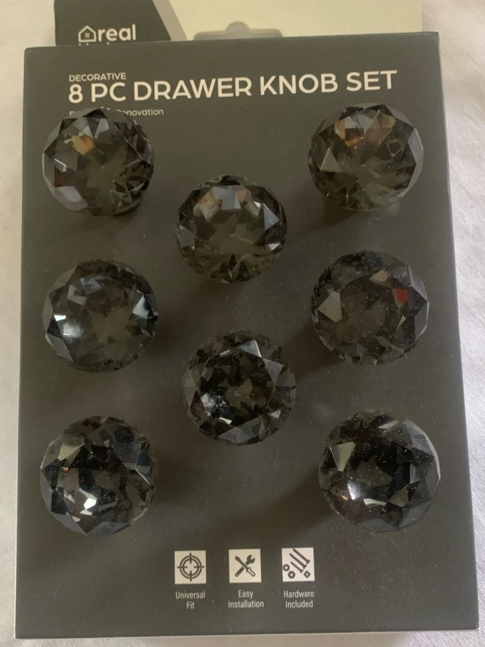 Decorative 8-Pc Faceted Drawer Knob Set - Black